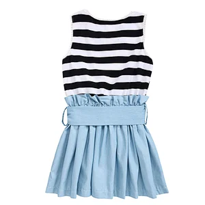 KAPU Cotton Sleeveless Stripes Bow Denim frocks dress for 2-10 year baby girl