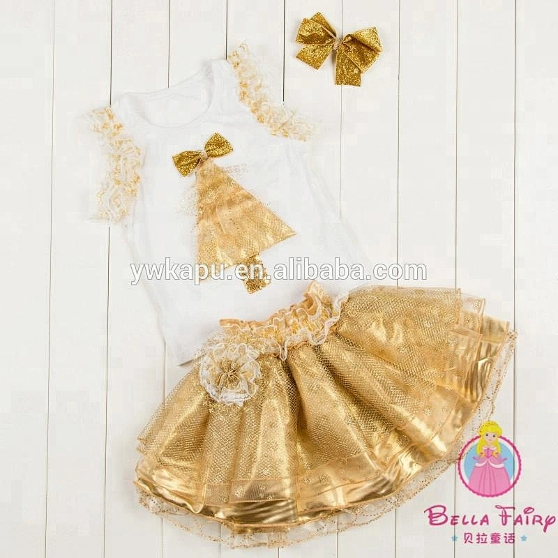 Wholesale New style ChristmasTree Girl Dress Girls Christmas Outfits Cotton Top And Sequin Skirt