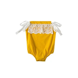 Wholesale yellow infant toddlers boutique clothing  summer sleeveless baby ruffle romper