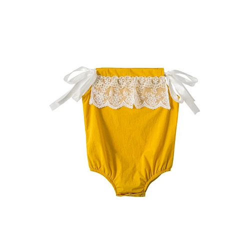 Wholesale yellow infant toddlers boutique clothing  summer sleeveless baby ruffle romper