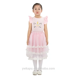 Wholesale boutique lovely infant outfit baby girls top match pompom skirt unicorn dress sets