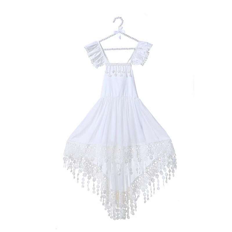 Wholesale short front long back flowers embroidered cotton clothes flower girl dress