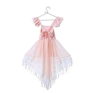 Wholesale short front long back flowers embroidered cotton clothes flower girl dress