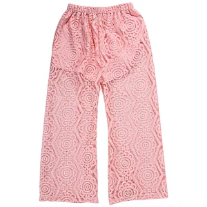 New arrival custom baby girls lace trousers pants wide leg
