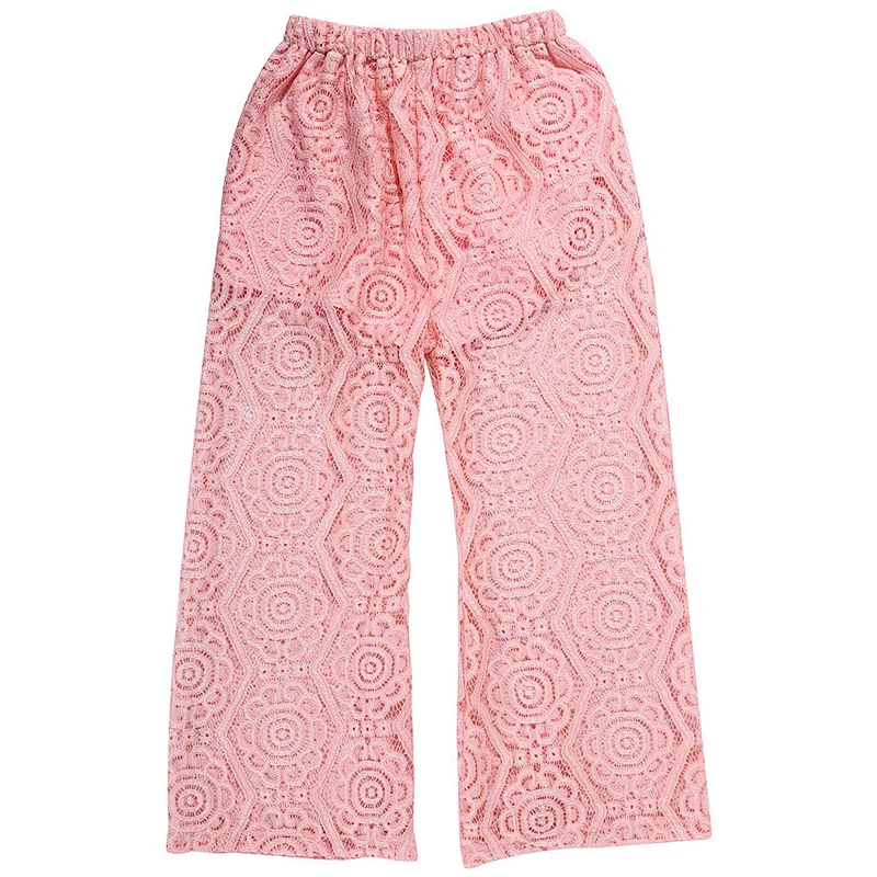 New arrival custom baby girls lace trousers pants wide leg