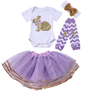 Hot sale Baby Infant Clothes Easter Baby Girls Outfit Rabbit Print Bodysuit