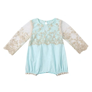 Direct Selling Infant Girls Golden Lace Long Sleeve Baby White Rompers