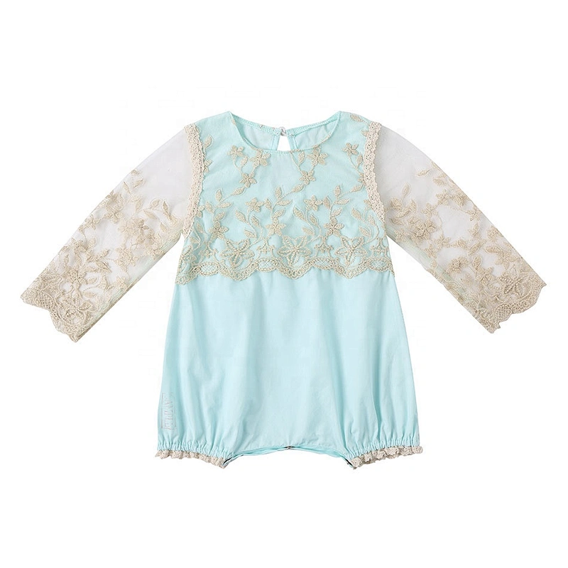 Direct Selling Infant Girls Golden Lace Long Sleeve Baby White Rompers