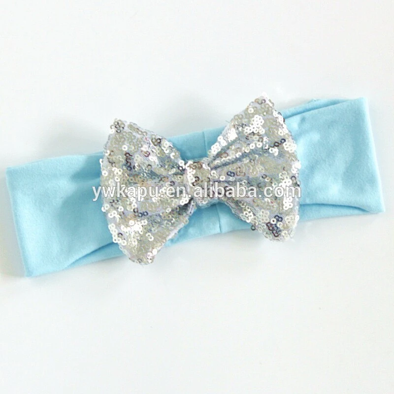 2018 latest hot selling baby bow sequin headbands with big bowknot baby hair accessories