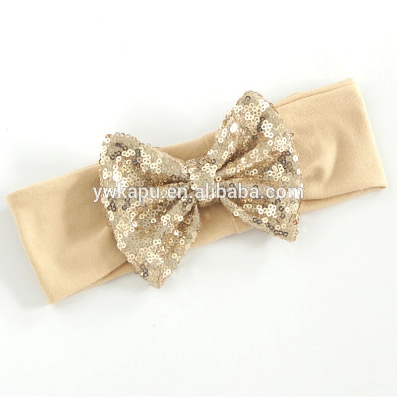 2018 latest hot selling baby bow sequin headbands with big bowknot baby hair accessories