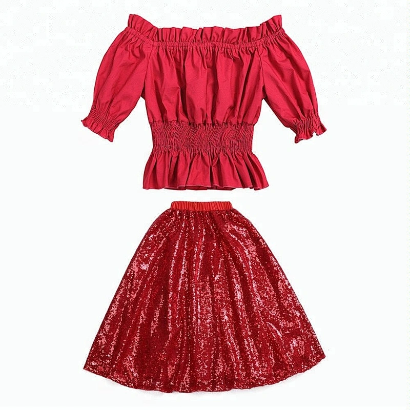 Tunic top match sequin skirt kids clothes set wholesale boutique girl clothing baby christmas outfit