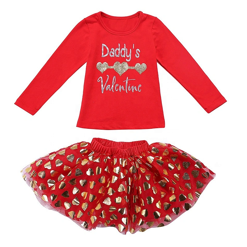 Newest Design for 2019 Valentine's Day Kids Girls Tutu Skirt with T-shirt Top for 2-8 Years Old Girls