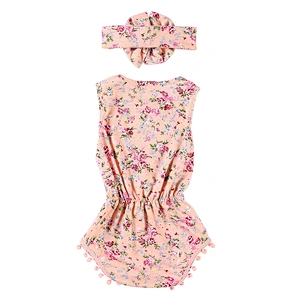 2019 Newborn Baby Girls Cotton Floral Romper Jumpsuit with Headband