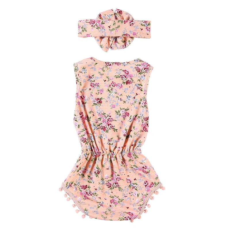 2019 Newborn Baby Girls Cotton Floral Romper Jumpsuit with Headband