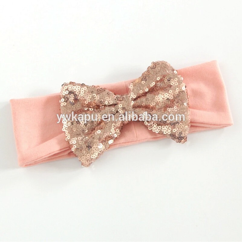 2018 latest hot selling baby bow sequin headbands with big bowknot baby hair accessories
