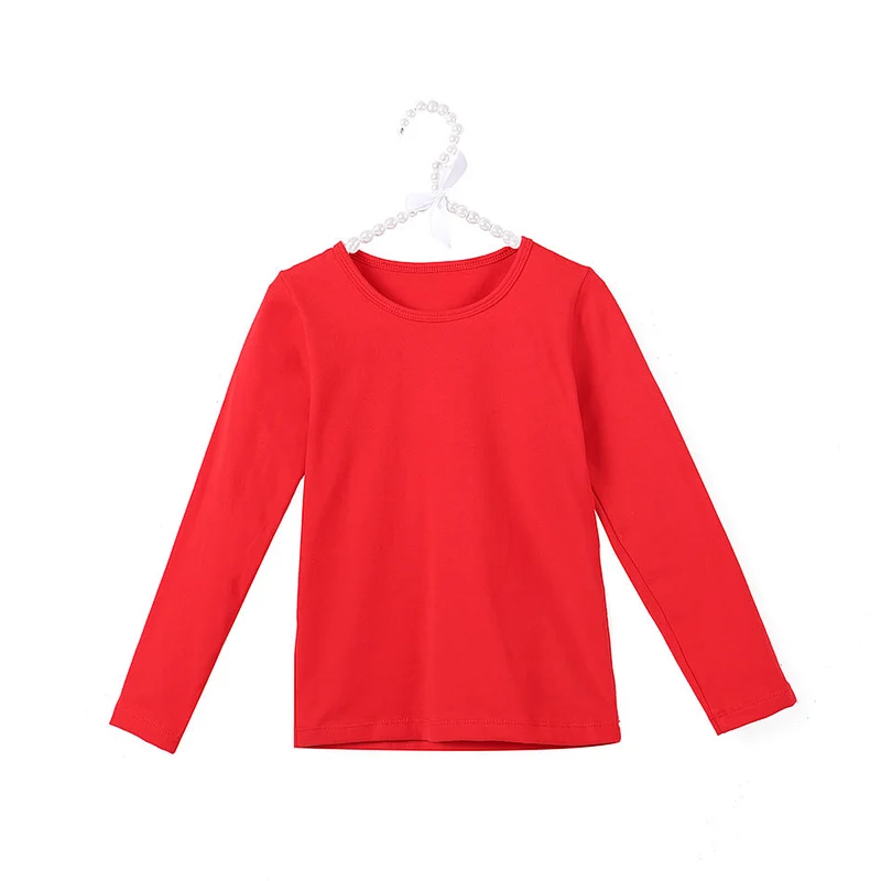 Wholesale Girls Long Sleeve Solid Red Cotton T Shirt