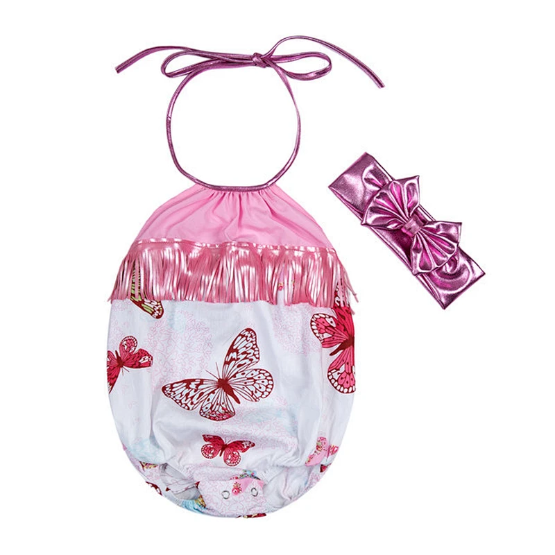 Superior quality baby romper with golden tassel big bow knot headband