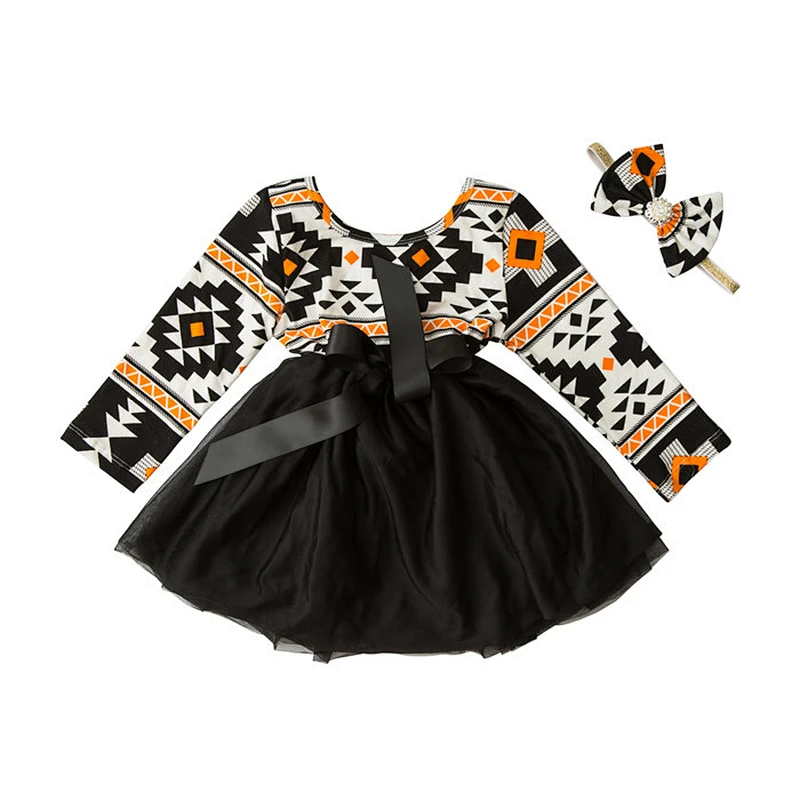 2018 Autumn long sleeve clothes baby frock designs factory cotton girl princess dress with headband