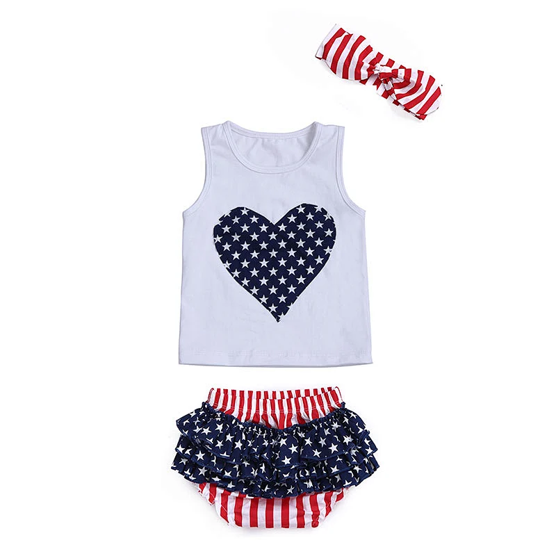 2019 Fashionable Baby Girl Outfit  Heart Tank Top Ruffle Bloomer  outfit
