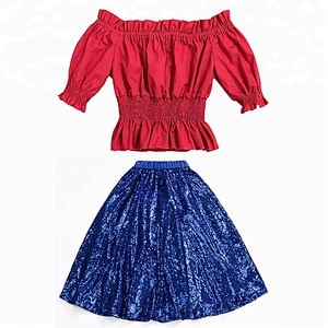2018 Summer baby girls tops designs match sequin dance skirt boutique 4th of July outfit