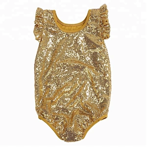 Wholesale children's boutique clothing gold sequin romper 2018 summer baby girl romper