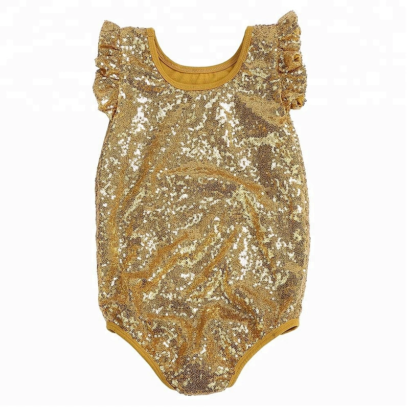 Wholesale children's boutique clothing gold sequin romper 2018 summer baby girl romper