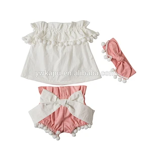 Hot style fancy baby girls Pompom Off Shoulder Outfits