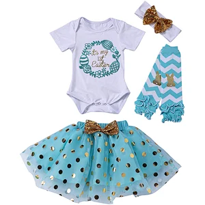 2019 My First Easter Toddler Girl Easter Outfit 4pcs baby clothing set