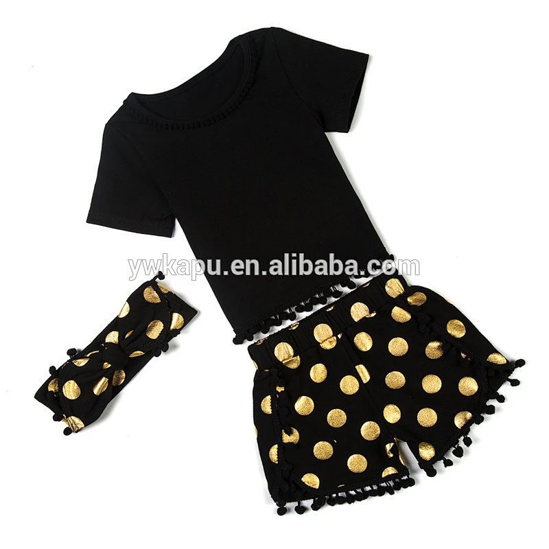 2018 Little girls boutique summer baby pompom pettiset for children back to school clothing sets including headband