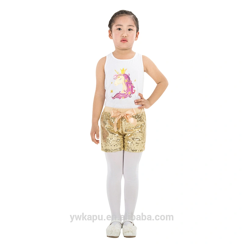 Hot sale tank top match sequin short little girls unicorn boutique outfit
