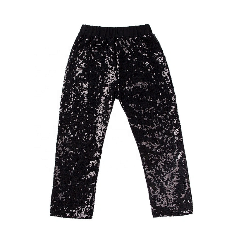 New Pants Design Twinkling Black Sequin Pants with Cotton Back for Kids Girls