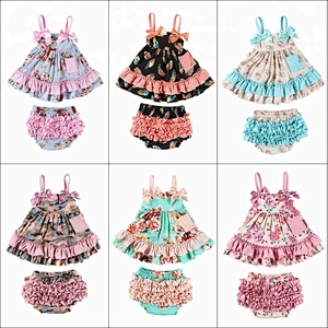 Fashion cotton floral printed outfits baby girl swing outfits made in China