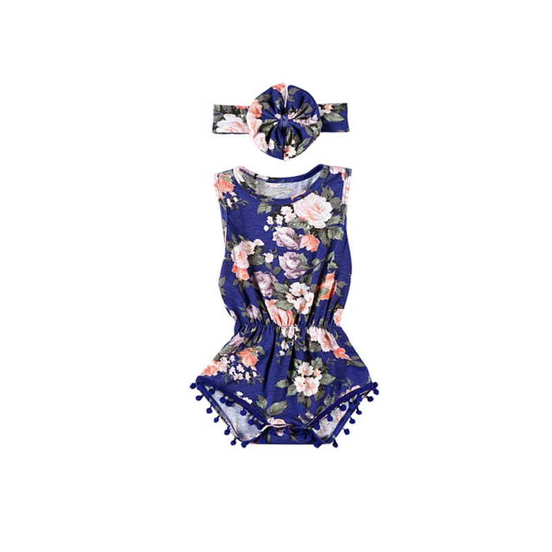 Custom Organic Cotton Fabric Newborn Baby Romper Clothes Set With Flower Headband