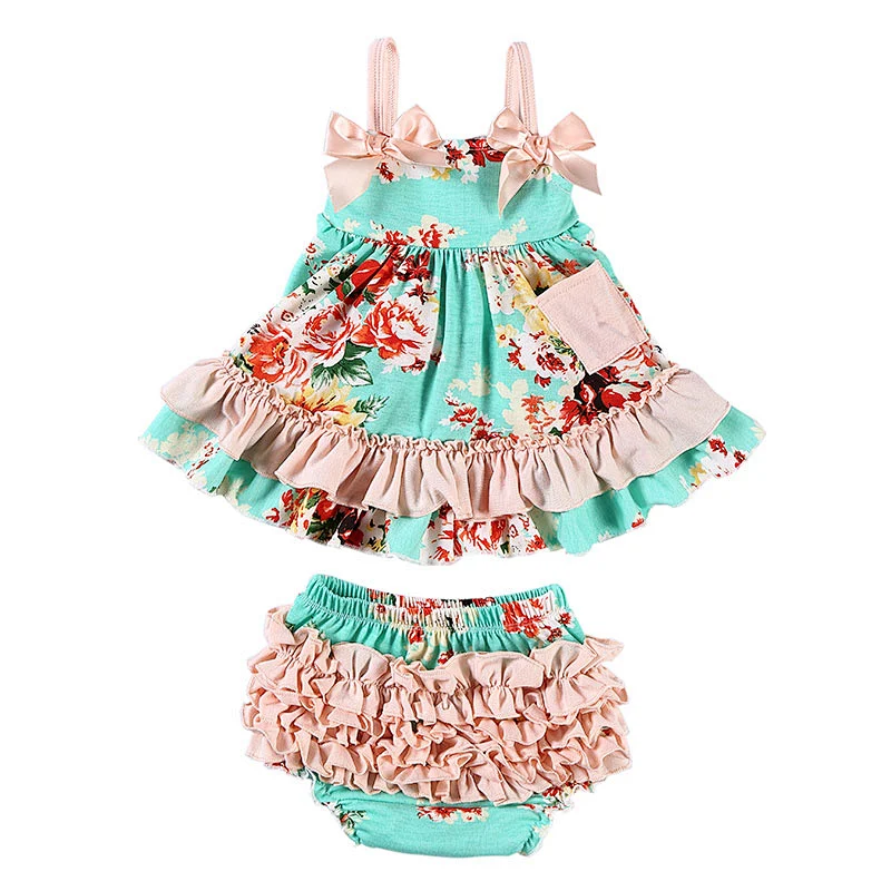 2019 Hot Sale Adorable newborn baby clothes floral print baby outfits swing set for girls