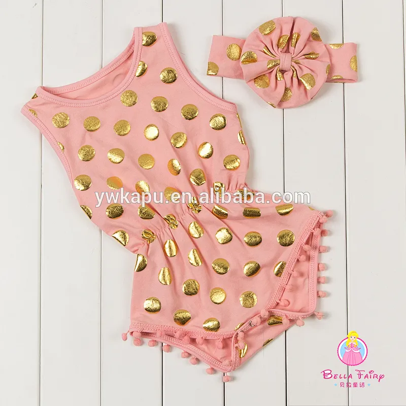2019 kids fashionable clothing Hot stamping polka dot romper baby girl bodysuit pompom romper