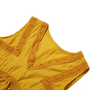 Latest yellow rayon sleeveless girls party wear top casual top for girls