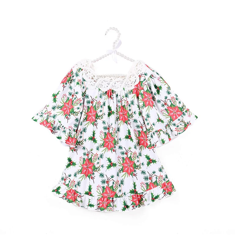 Fashion Blouse for Kids Girls with Ruffle Swing and Lace Square Collar Desgin
