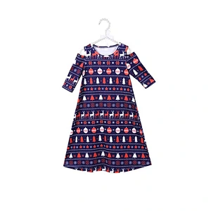 Hot selling beautiful girl boutique printing animal knee length dress