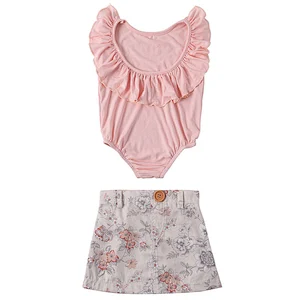 Wholesale new style children boutique clothing 2 pieces baby romper set with skirt