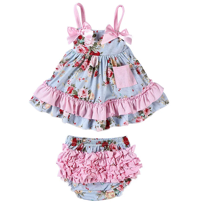 2019 Hot Sale Adorable newborn baby clothes floral print baby outfits swing set for girls