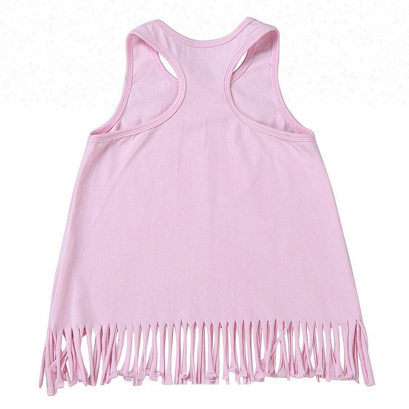 2018 Unique pink or white unicorn printed babe dress girl shirt girl fringe tank top