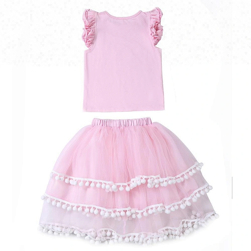 New list pink tutu with pompom and flutter sleeve shirt unicorn first birthday party outfit