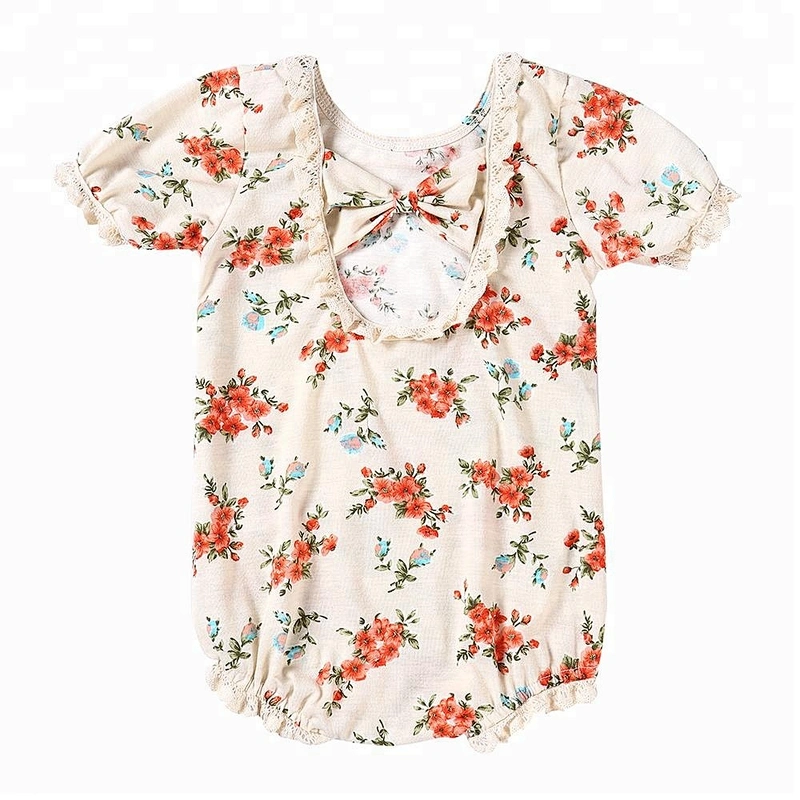Newborn Kids Clothing Short Sleeve Romper Cotton Floral Printed Infant Baby Girl Bodysuits