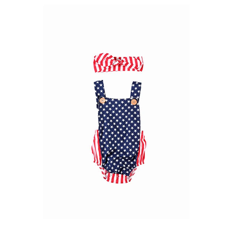 Wholesale Baby Romper Summer  Clothing One-piece Cute Baby Girl Stripe Jumpsuit With Headband