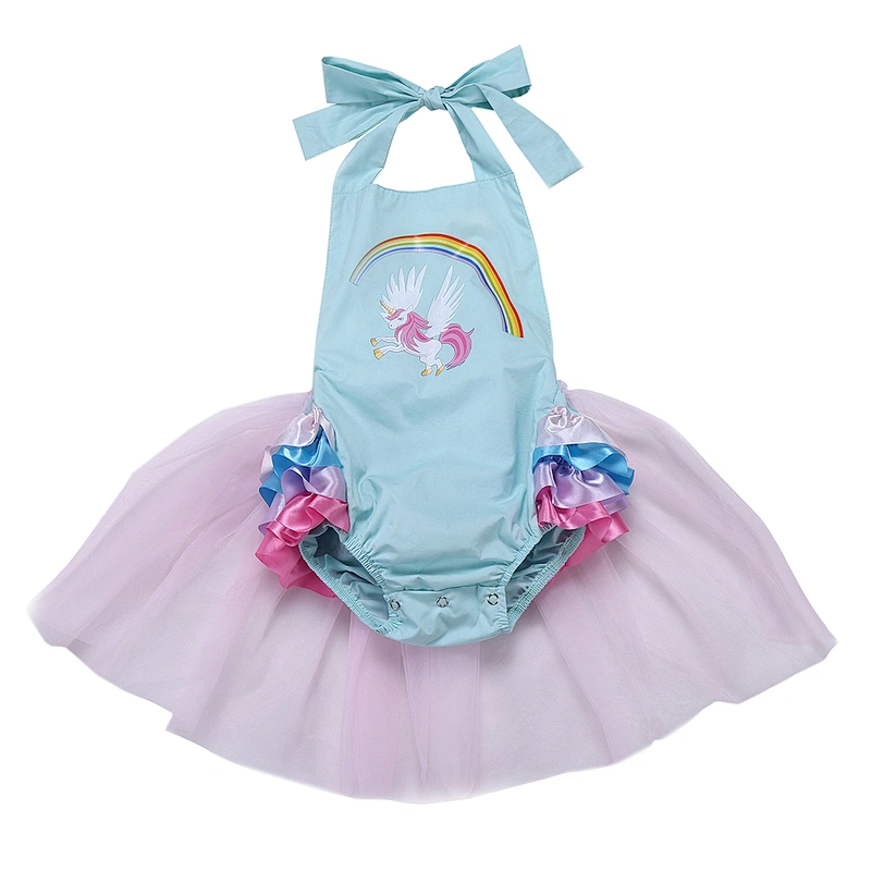 Hot sale baby clothes unicorn rainbow inspired tutu dress romper for girls party