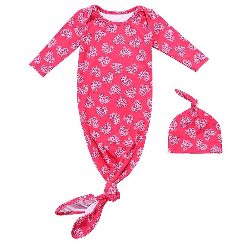 Hot Sale Baby Girls Simple Knotted Valentine Theme One-piece Pajama Sets
