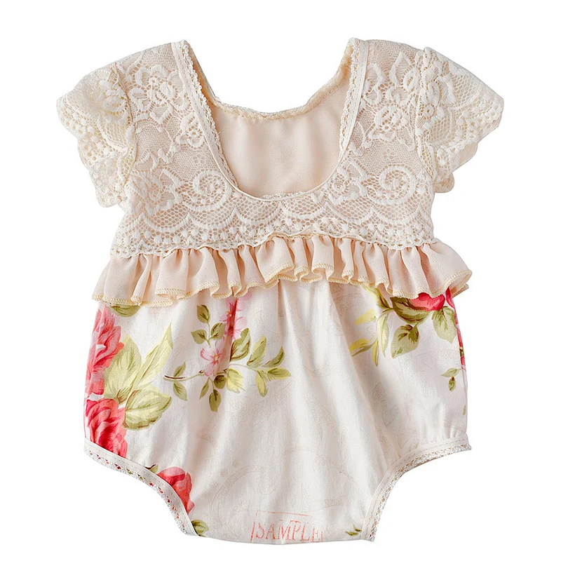 Boutique cute cotton floral baby romper ruffle onesie infant girl rompers