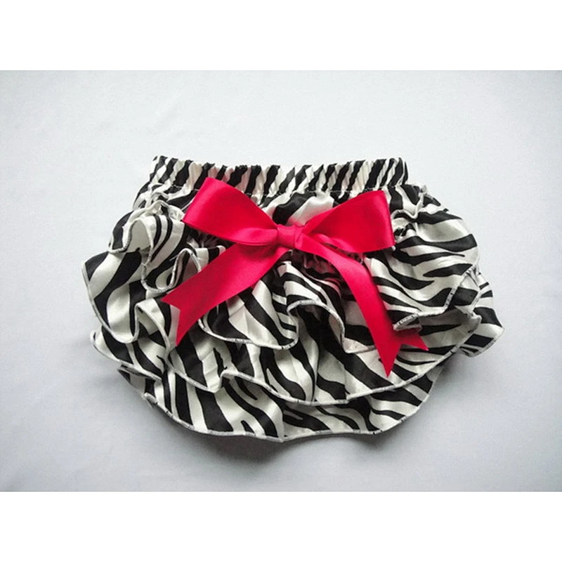 2018 Newest plain baby girl bloomers ruffle diaper cover satin floral print bloomers with bow