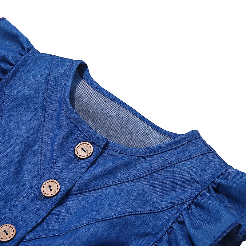Cotton footed jean jumpsuit short sleeve long leg baby girl denim romper with feet
