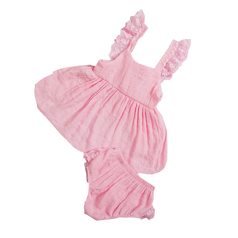 2018 Wholesale summer infant baby girls flutter sleeves romper clothing set with underwear